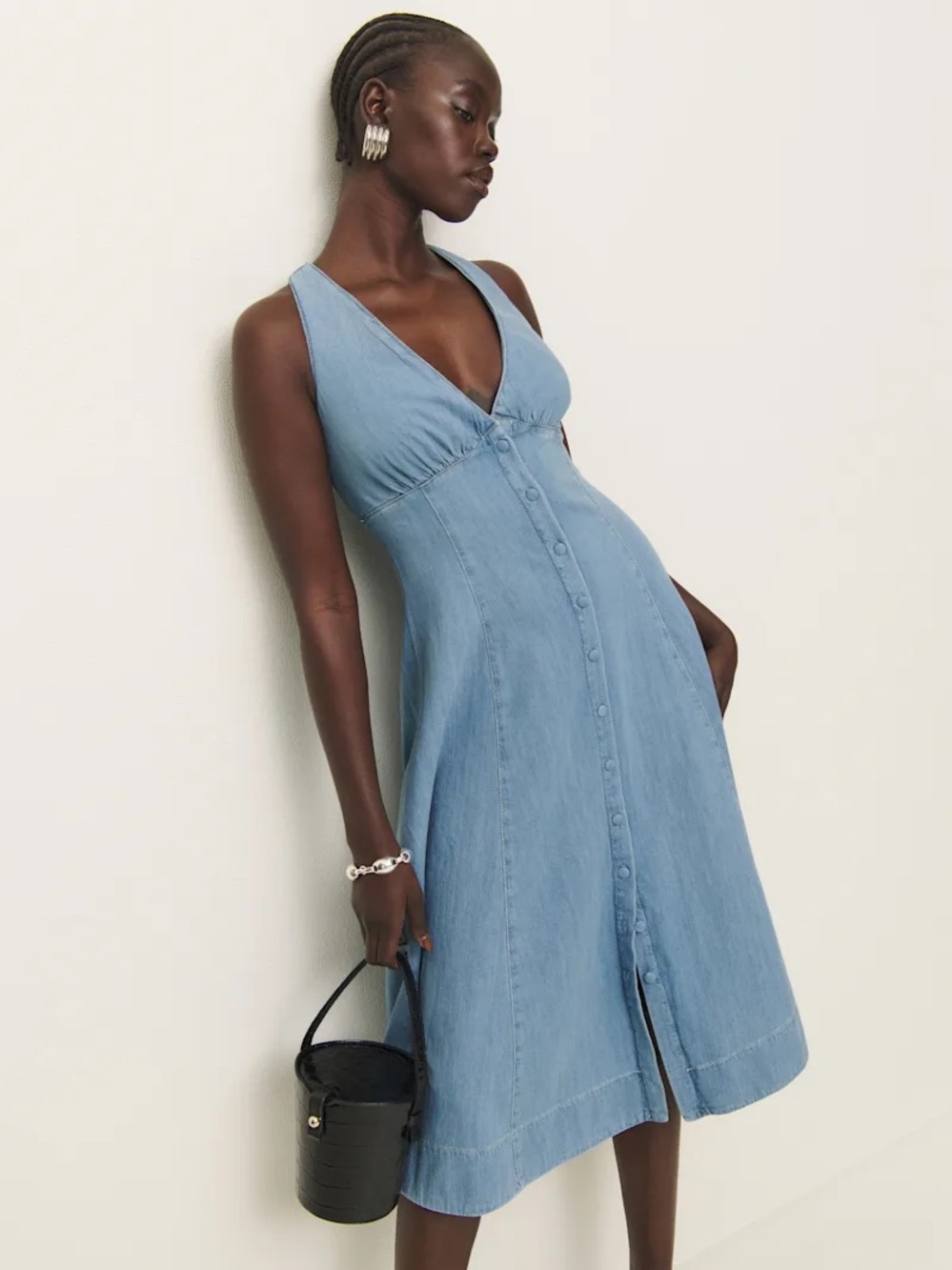 Reformation Sebastien Denim Midi Dress US 4